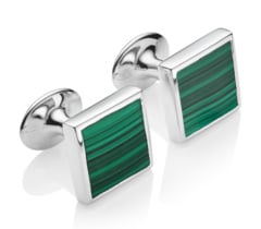 Sterling Silver Havana Stone Square Cufflinks - Malachite - Monica Vinader