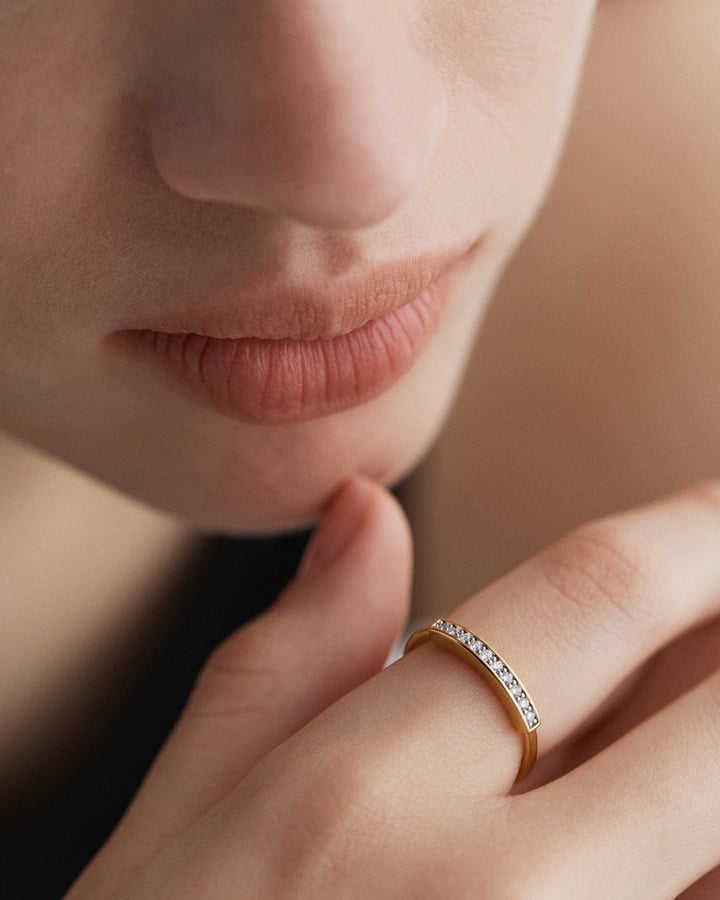 Gold Vermeil Linear Pavé Diamond Stacking Ring - Lab Grown Diamond - Monica Vinader